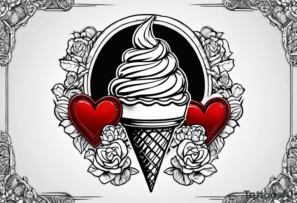 small ice cream cone with small red heart on it somewhere while representing Paris tattoo idea
