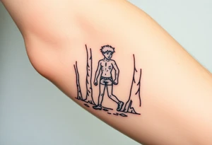 nude young man walking in the forest tattoo idea