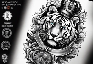 King tiger Hour glass with Brain and heart inside arm sleeve tattoo idea