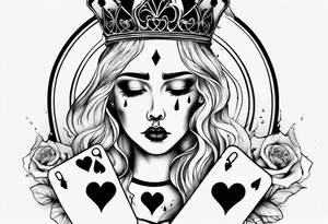 queen of hearts crying black tears, with blank eyes tattoo idea