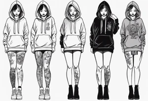 A girl in short skirt wearing a hoodie with her legs crossed tattoo idea