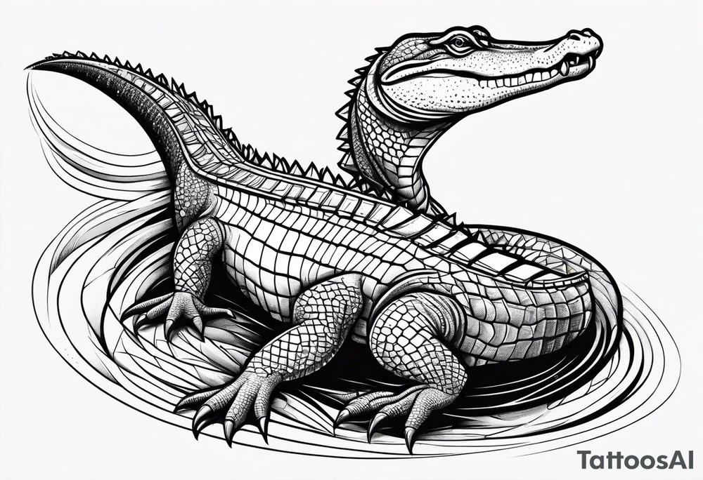 Full body alligator with tail leg top view tattoo idea