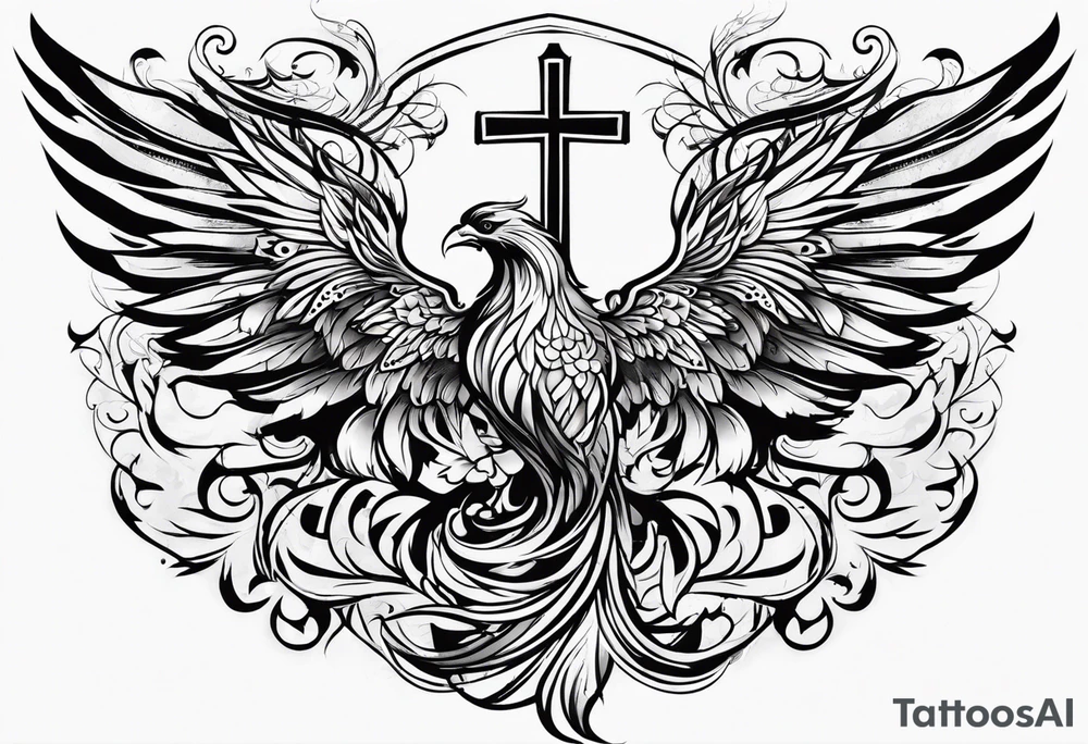 cross With phoenix tattoo idea