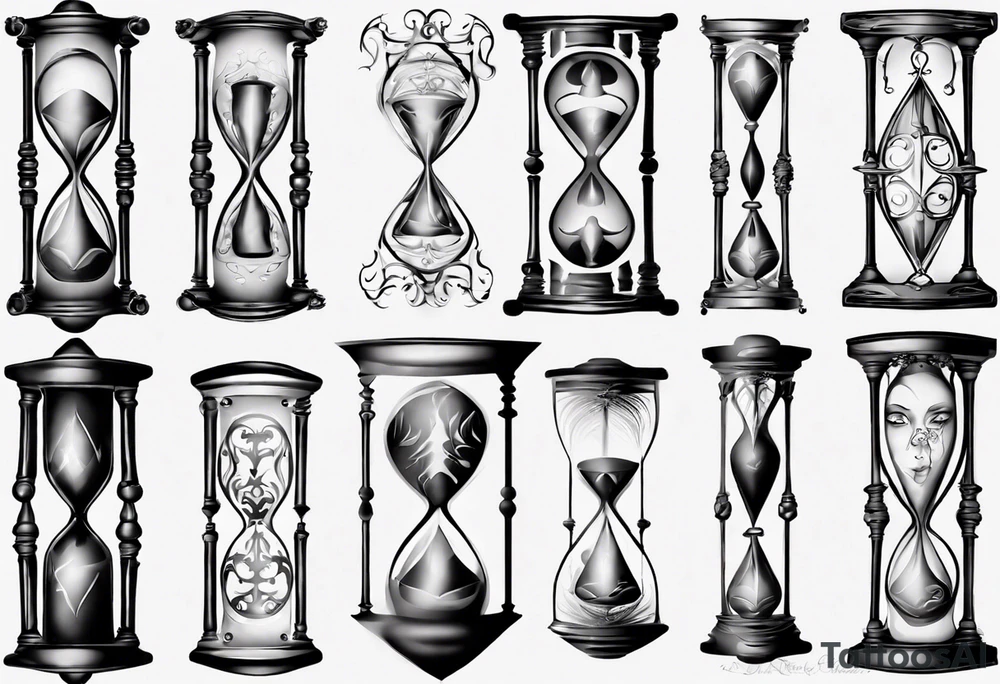 an hourglass with filagree tattoo idea