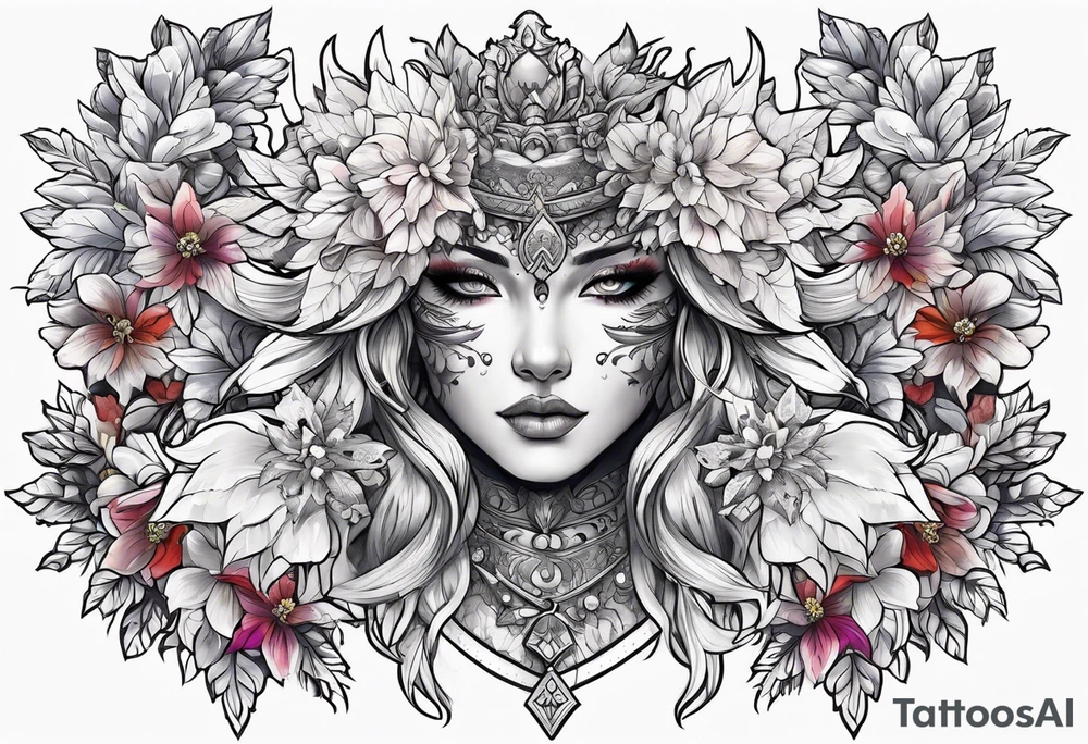 snowflake warrior, flower tattoo idea