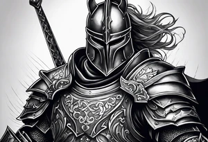 dark fantasy style knight in armor savage warrior, inner bicep tattoo design tattoo idea