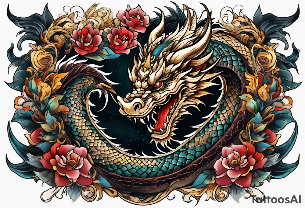 dragon with black background tattoo idea
