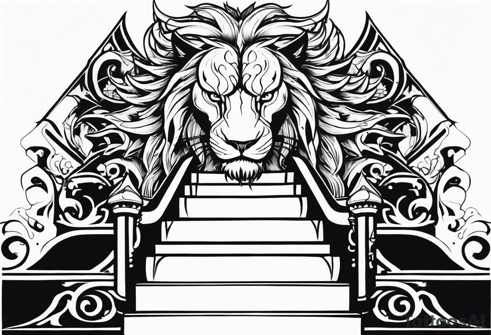 Valhalla lion sword stairs dragon tattoo idea
