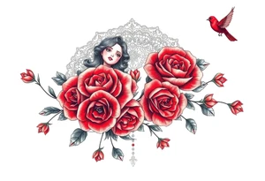 Vintage dollies, red roses, lace, red bird, no people, vintage, lower wrap arm tattoo tattoo idea