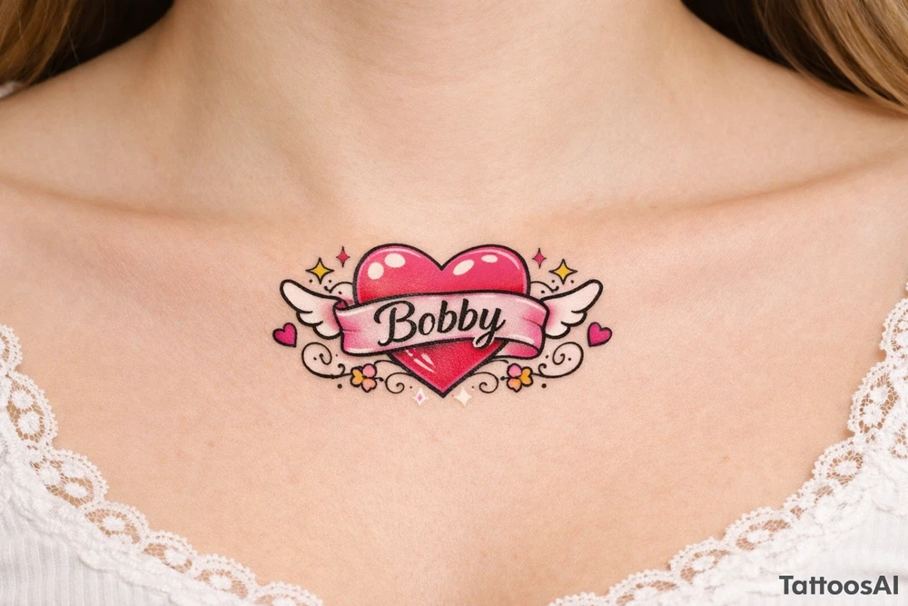 Heart cute adorable beautiful girly preppy heart tattoos with women boyfriends name that is named Bobby tattoo idea