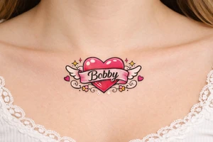 Heart cute adorable beautiful girly preppy heart tattoos with women boyfriends name that is named Bobby tattoo idea