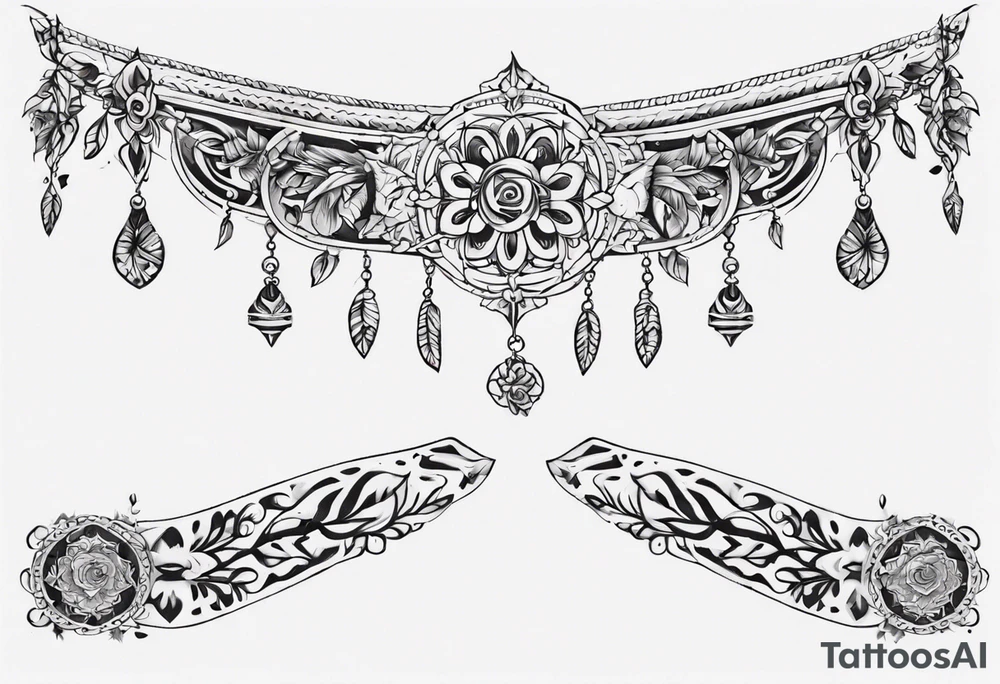 Ankle bracelet tattoo with ornamental style and larger in the centre tattoo idea