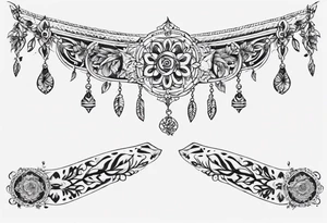 Ankle bracelet tattoo with ornamental style and larger in the centre tattoo idea