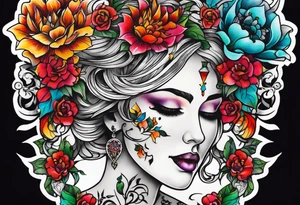 Neo traditional floral chest piece tattoo with small animal skulls and crystals tattoo idea