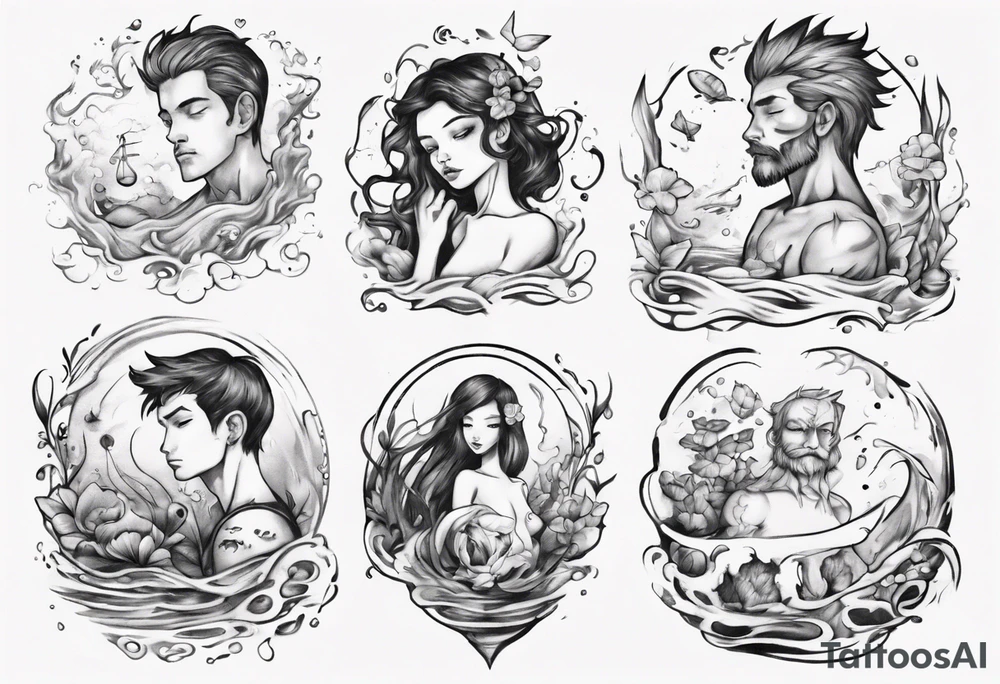Water themed, romantic couple tattoo idea