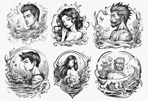 Water themed, romantic couple tattoo idea