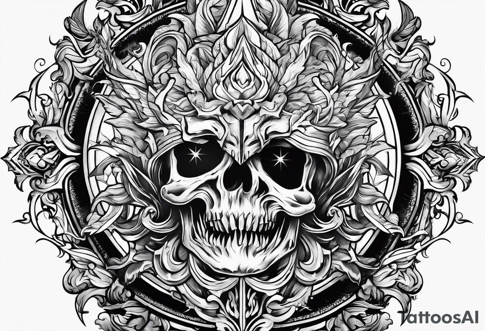trident turning into fire and lightning tattoo idea