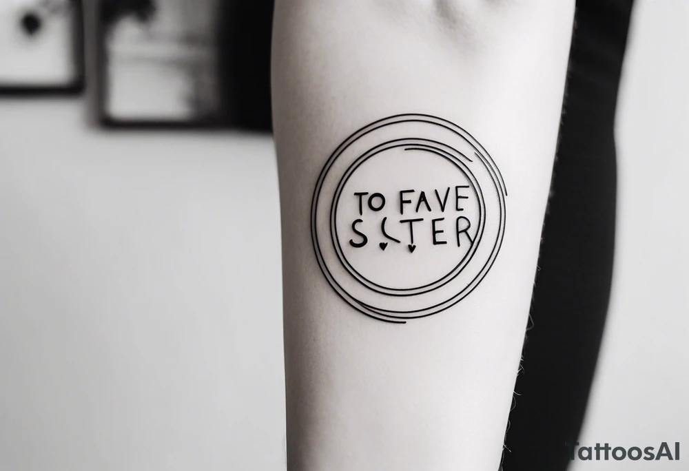 simple, thin line tattoo with the words "to my favorite sister" in a circle around a tattoo tattoo idea