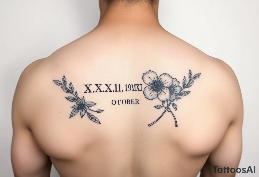 X.XXVII.MMXXI and October birth flower collar bone placement tattoo idea
