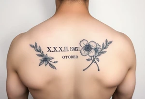 X.XXVII.MMXXI and October birth flower collar bone placement tattoo idea