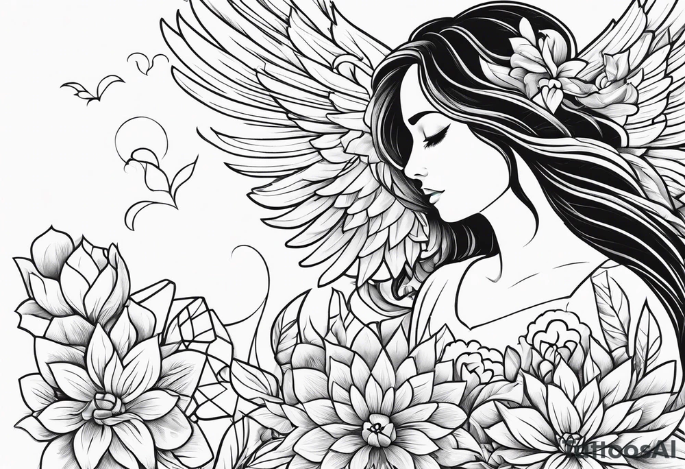 Loss of loved one due to mental health, include word brave , flowers, angel wings tattoo idea