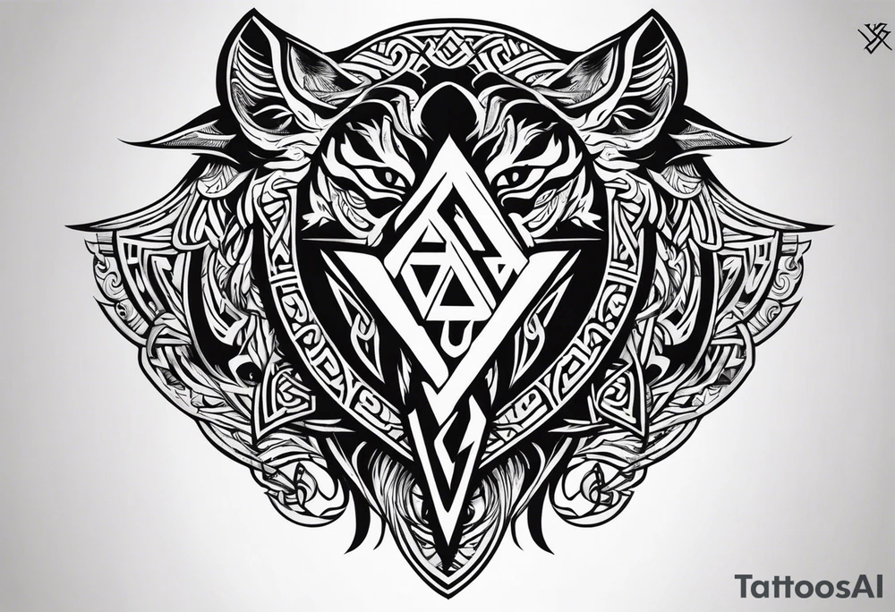 Valhalla sword shield dragon axe Valknut tribal lion tattoo idea Valhalla sword shield dragon axe Valknut tribal lion tattoo idea