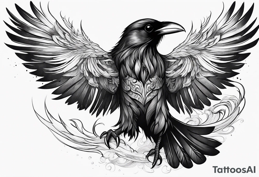 Raven mid transformation into a phoenix tattoo idea