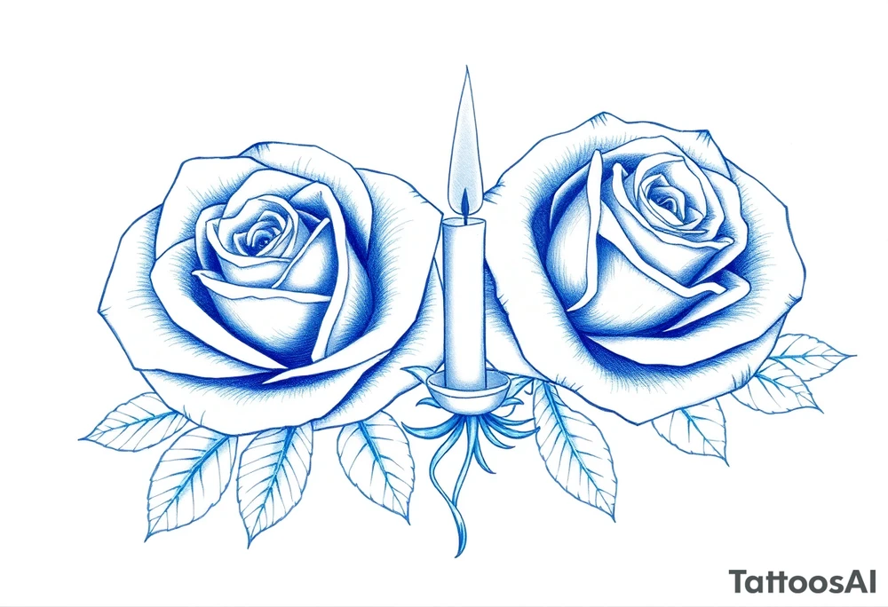 Two roses, two short candles, blue tattoo idea