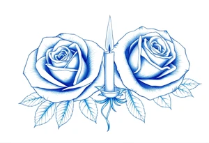 Two roses, two short candles, blue tattoo idea