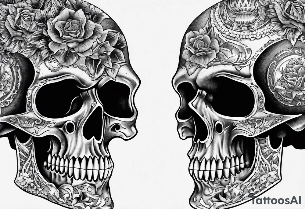 Two 1911 facing away from each other that together create a terrifying skull. tattoo idea