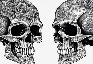 Two 1911 facing away from each other that together create a terrifying skull. tattoo idea