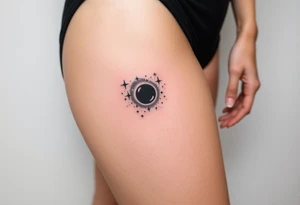 outer space galaxy scene with a black hole and nebula with stars tattoo idea