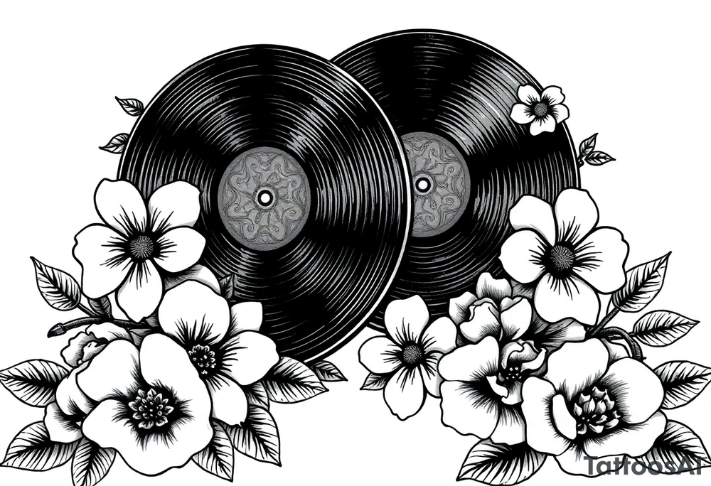 vinyl records surrounded by flowers tattoo idea vinyl records surrounded by flowers tattoo idea