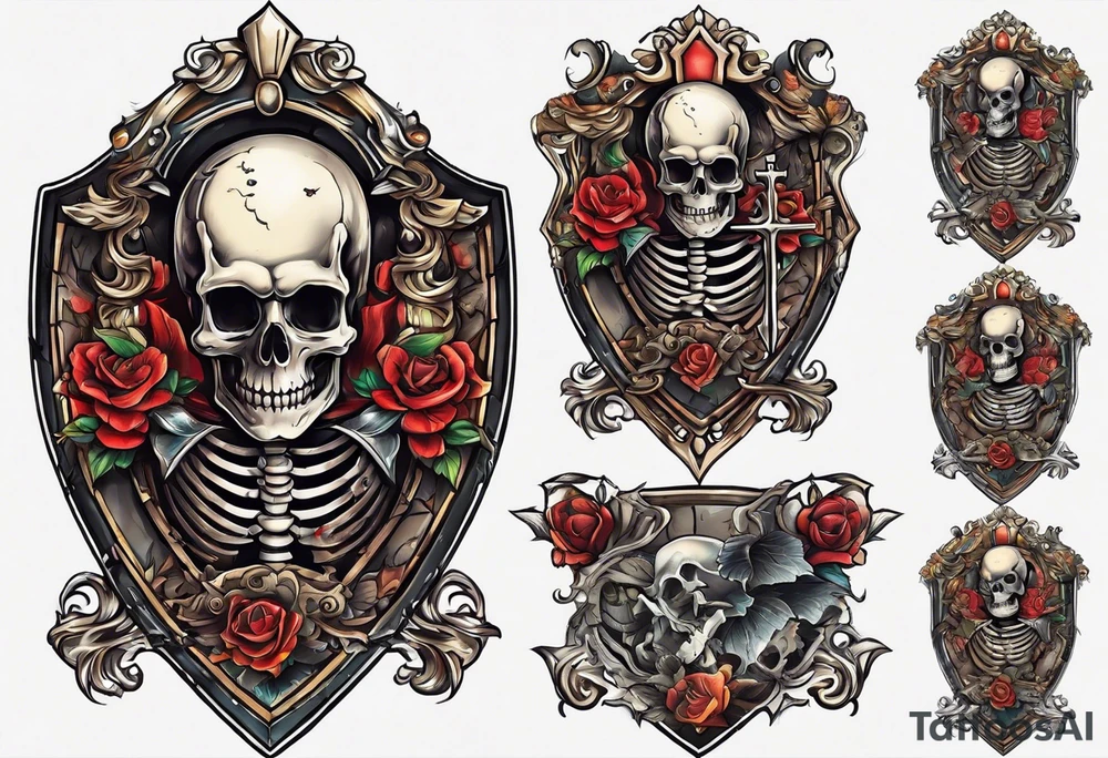 skeleton holding a shield with a cross on it tattoo idea