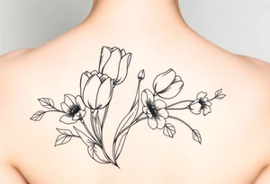 tulips and love creepers, floral arm wrap details tattoo idea
