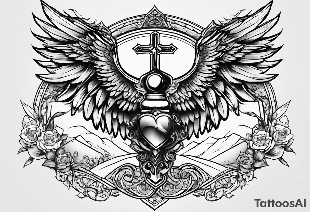 chest Christianity and wings tattoo idea