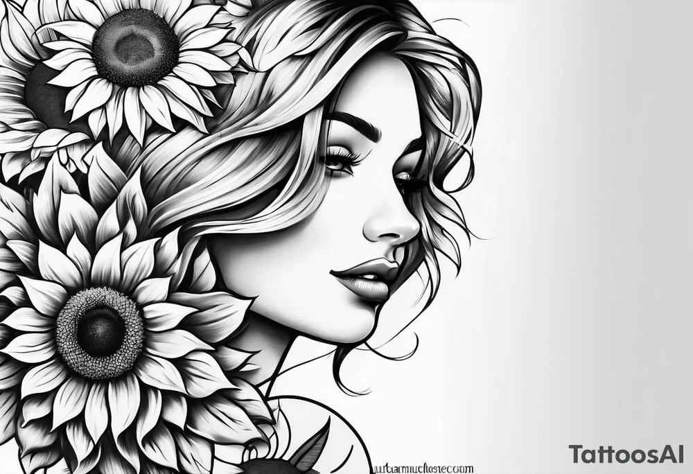 Sleeve with Roman numeral and sunflowers tattoo idea