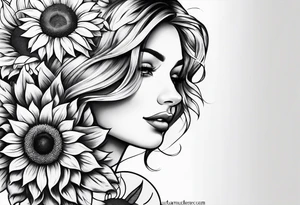 Sleeve with Roman numeral and sunflowers tattoo idea