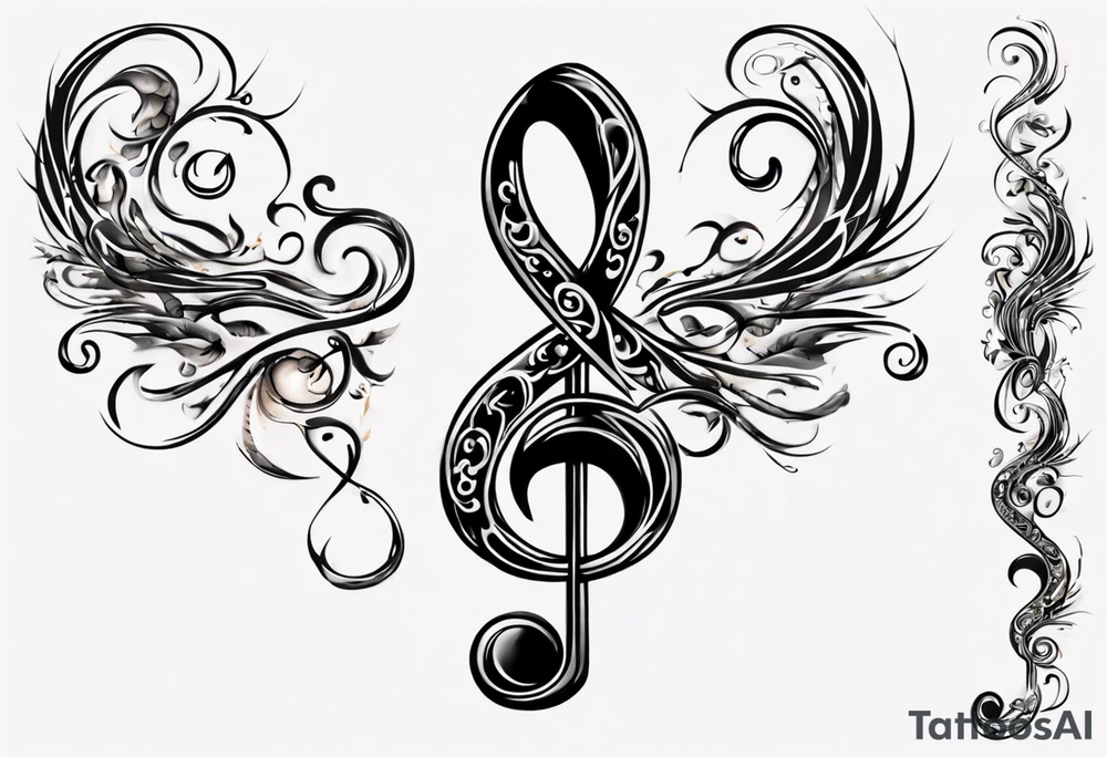 tail of G clef is cord of microphone all wraps and swirls tattoo idea