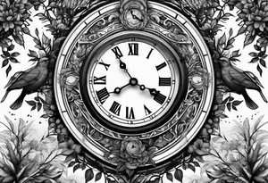 Half sleeve, tree, birds,clock tattoo idea