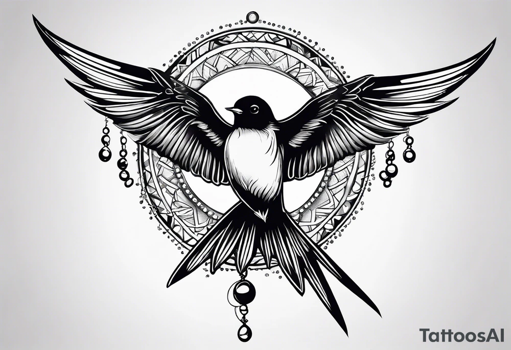 Swallow with rosary on its legs tattoo idea