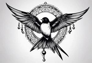 Swallow with rosary on its legs tattoo idea