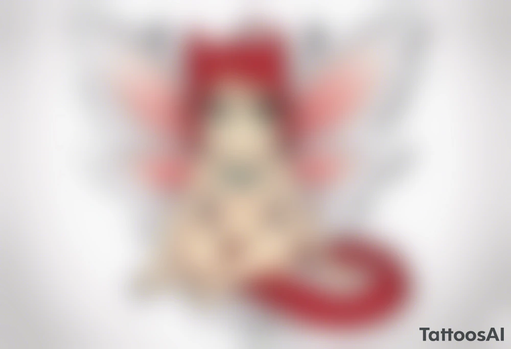 A fairy with a tail inspired by the logo of the show called Fairy Tail in a fetal position leaning in tattoo idea