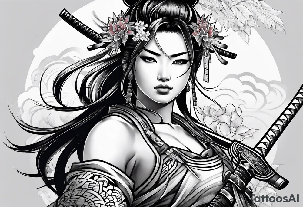 female samurai neotribal tattoo idea