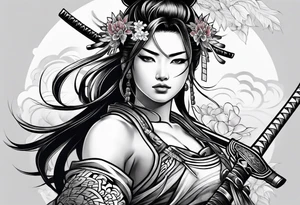 female samurai neotribal tattoo idea