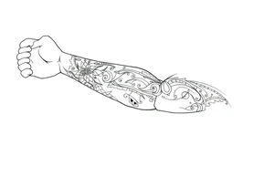 Sicilian Forearm tribal sleeve with patterns and symbols tattoo idea