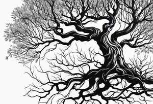 Left side tree branches and roots tattoo idea