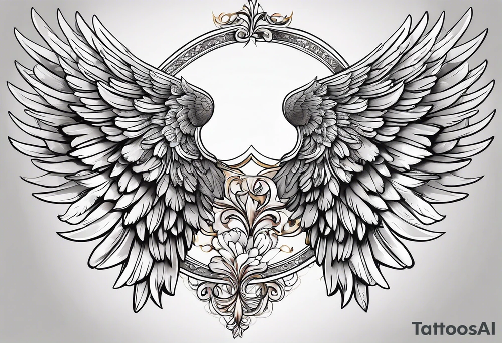 beautiful angel wings. with flilgree in the background tattoo idea