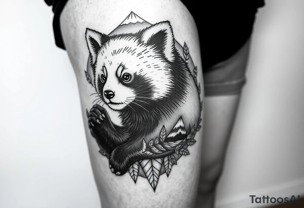 I’m after it being realistic and black and white with shading. For thigh

Having a red panda as the focal point.
The letters B and S incorporated.
Plus references to
Harry Potter
Winnie the pooh
Avengers
Wild swimming
Mountains
Mcfly

In the back ground, waves, leaves to bring it together… tattoo idea