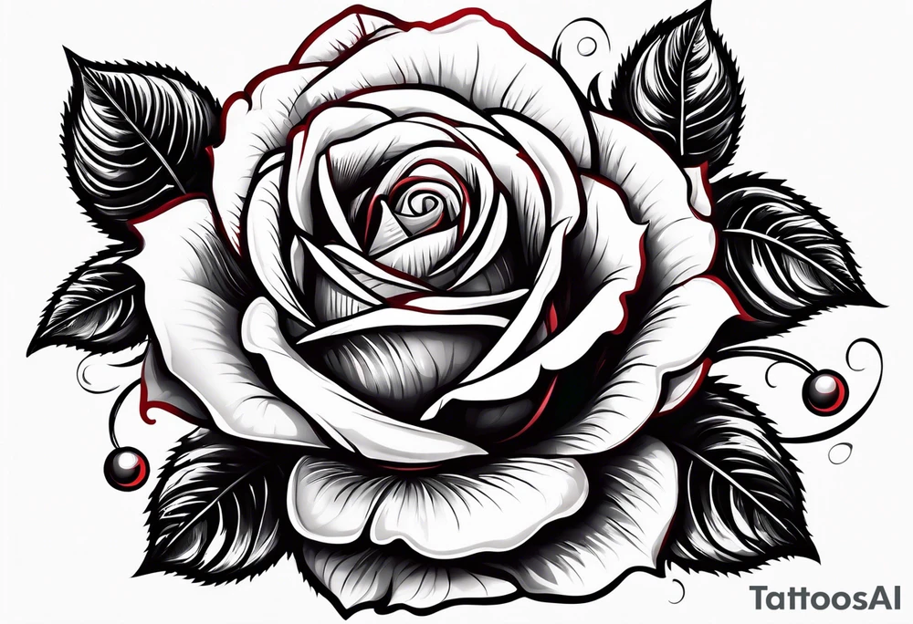 Red rose with a pearl necklace tattoo idea
